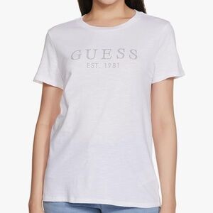 GUESS Women's Short Sleeve 1981 Crystal Easy Tee White Size XL
